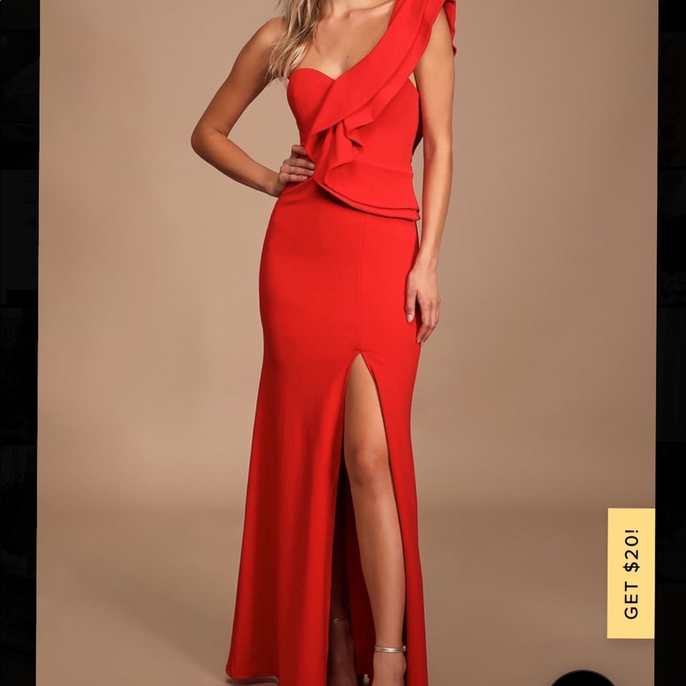 Kiss Me Again Red Ruffled One-Shoulder Maxi Dress